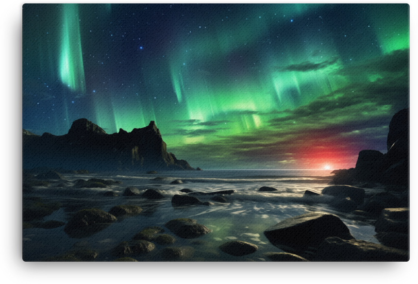 Aurora Borealis Over Coastal Waters Canvas wall art