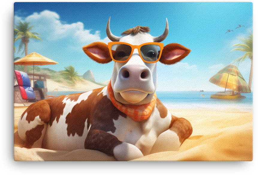 Beachside Bovine Bliss Canvas Wall Art