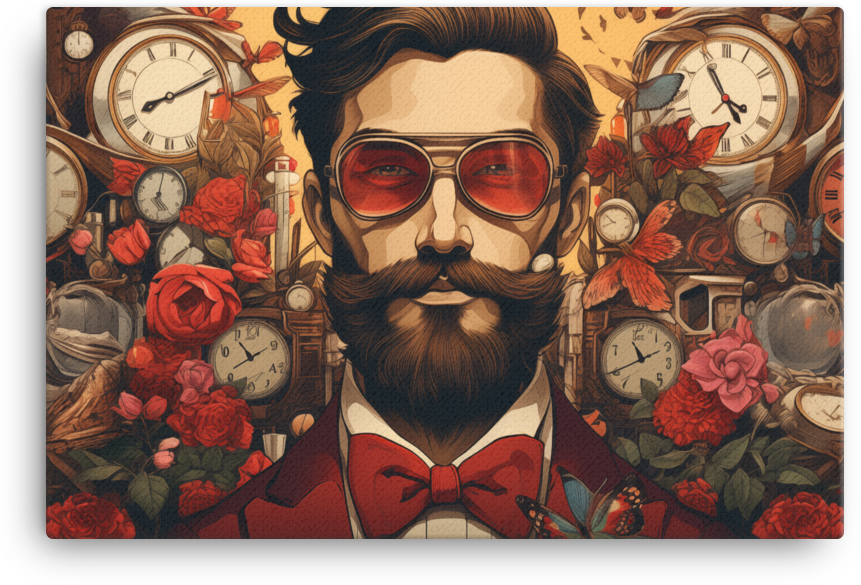 Bearded Gentleman with Timepieces and Roses Canvas