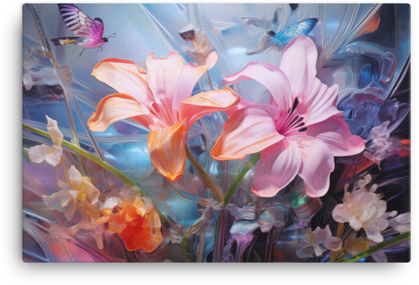Butterfly Whispers Among Floral Harmony Canvas Wall Art wall art