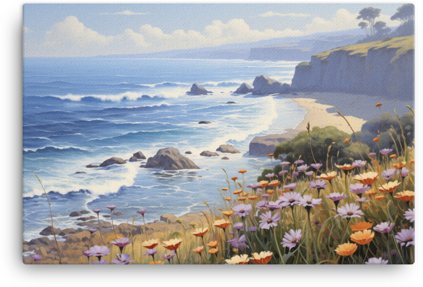 Coastal Cliffs and Blooms at High Tide Canvas wall art