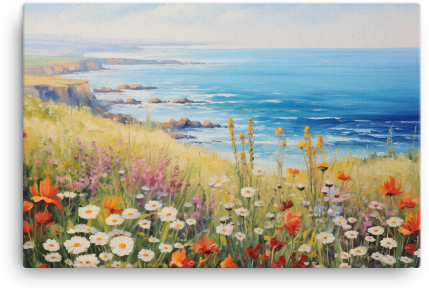 Coastal Meadow and Ocean Panorama Canvas wall art