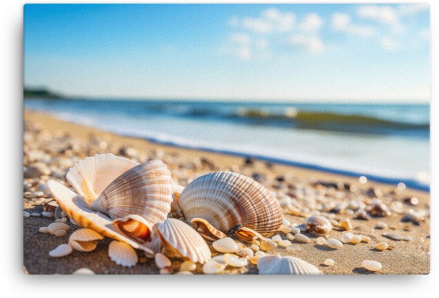 Coastal Shells on Sunny Shoreline Canvas wall art