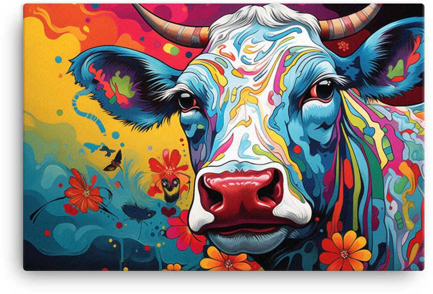 Colorburst Cow Canvas Wall Art