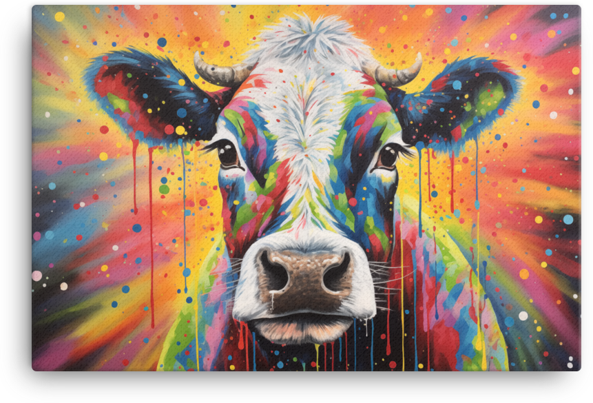 Colorful Drip Graffiti Cow Canvas Wall Art