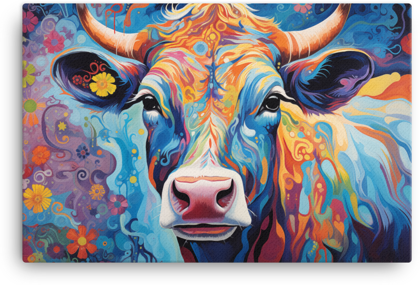 Cosmic Bloom Cow Canvas Wall Art
