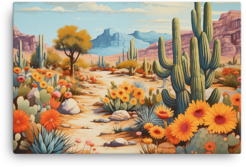 Desert Bloom and Cactus Trail Canvas