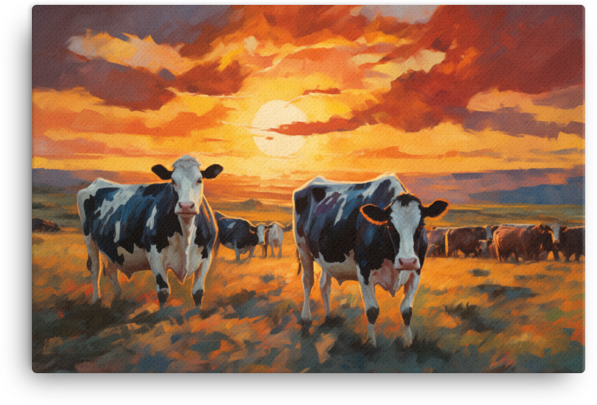 Dusk Grazing Cows Canvas Wall Art