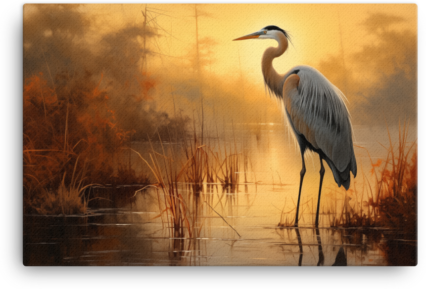 Dusk Heron Silhouette Canvas Wall Art