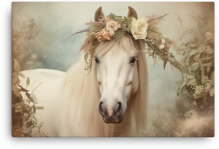Enchanted Floral Crown Horse Canvas Wall Art
