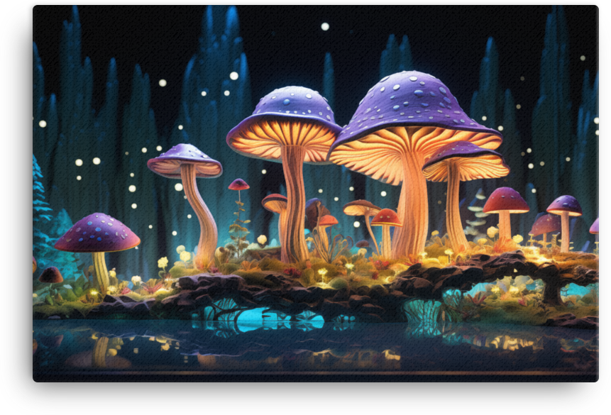 Enchanted Forest Mushrooms at Night Canvas