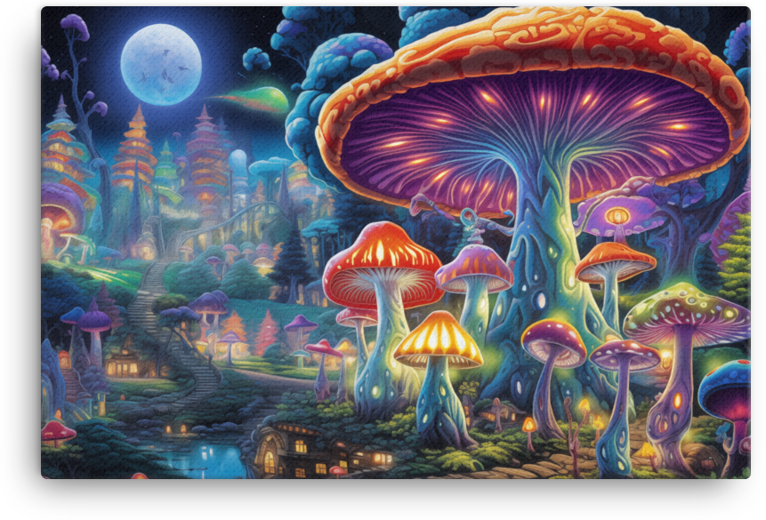 Enchanted Moonlit Mushroom Village Canvas