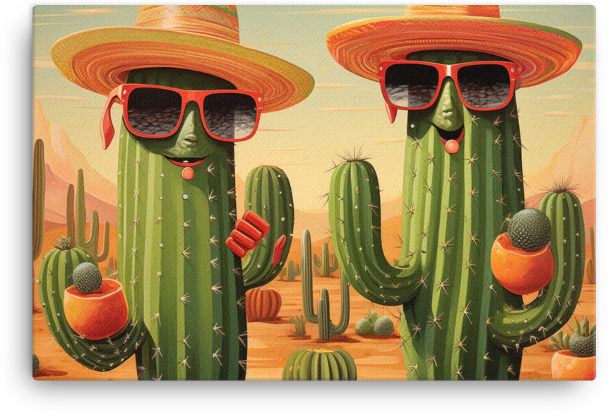 Fashionable Cacti Enjoying the Desert Sun Canvas