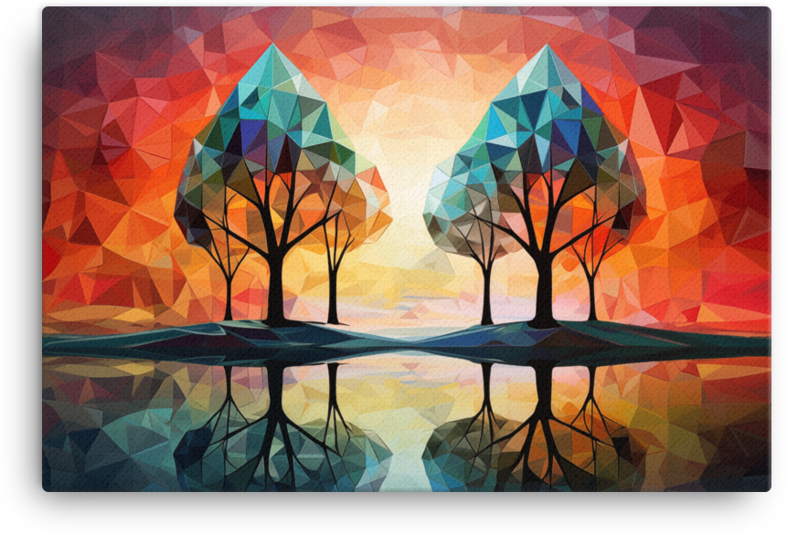 Geometric Autumn Reflection Trees Canvas wall art