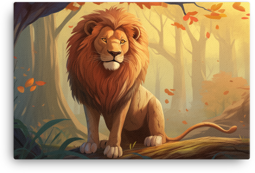 Golden Autumn Watch Lion Canvas Wall Art