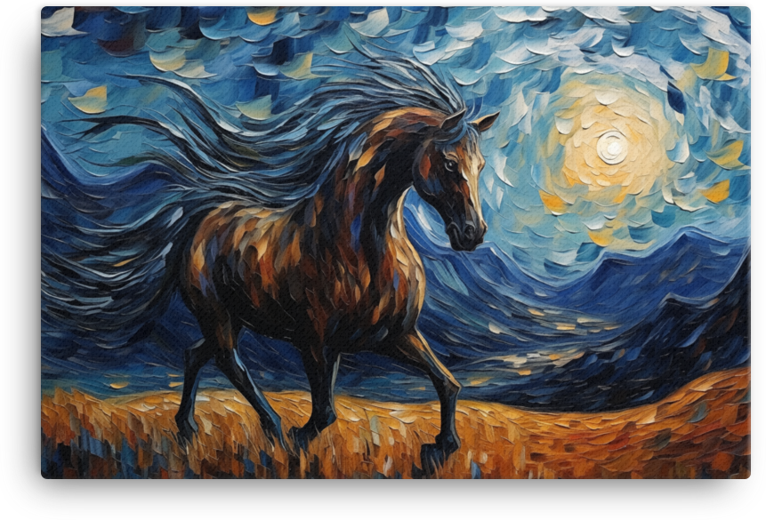 Impressionist Night Stallion Canvas Wall Art