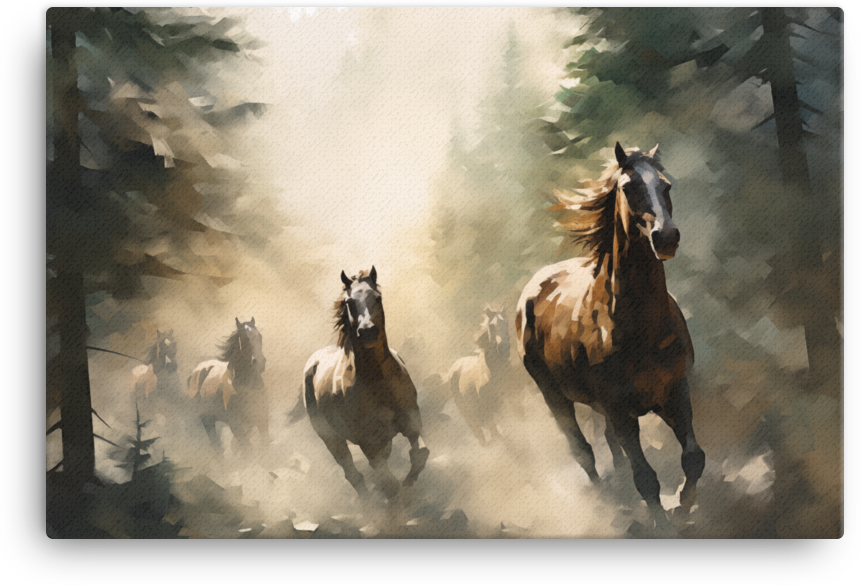 Misty Forest Stampede Horse Canvas Wall Art