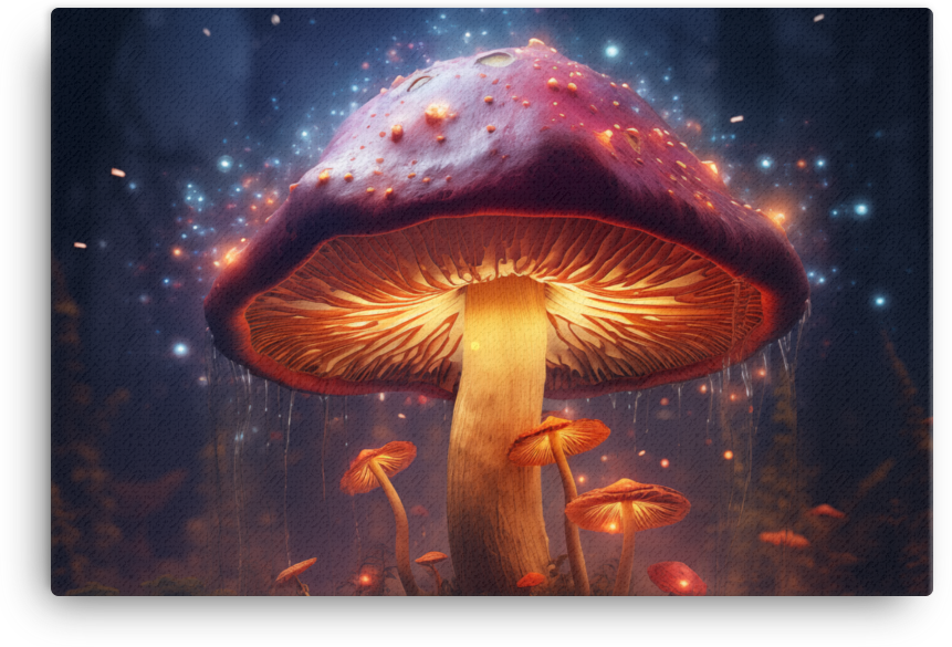 Mystical Mushroom Glow Under Starry Sky Canvas