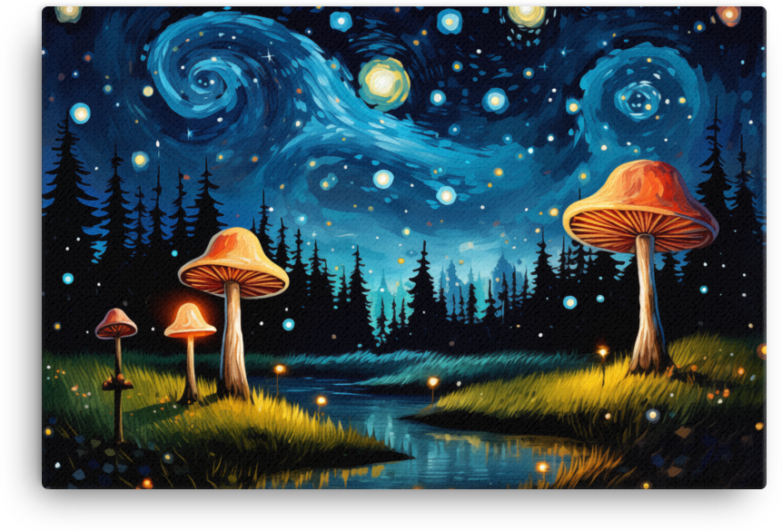 Mystical Night Mushroom Path Canvas