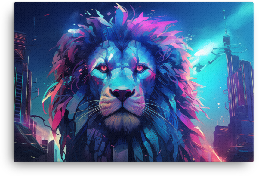 Neon Urban Jungle Lion Canvas Wall Art