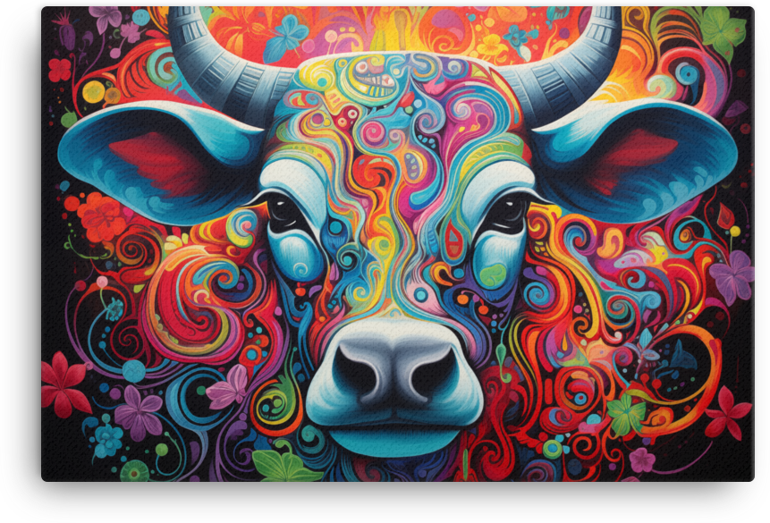 Psychedelic Dreams Cow Canvas Wall Art
