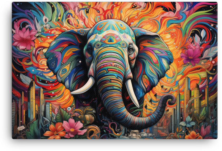 Psychedelic Floral Elephant Canvas Wall Art