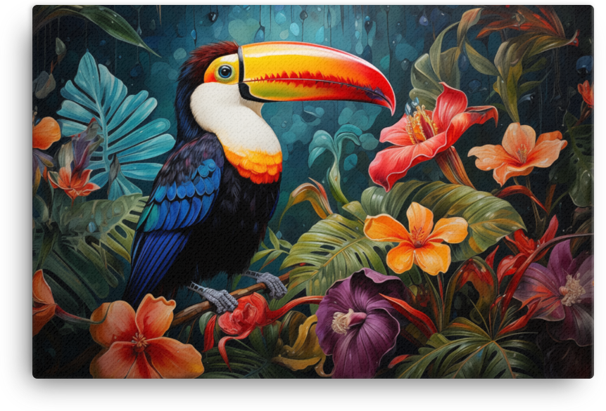 Rainforest Toucan in Bloom Canvas Wall Art