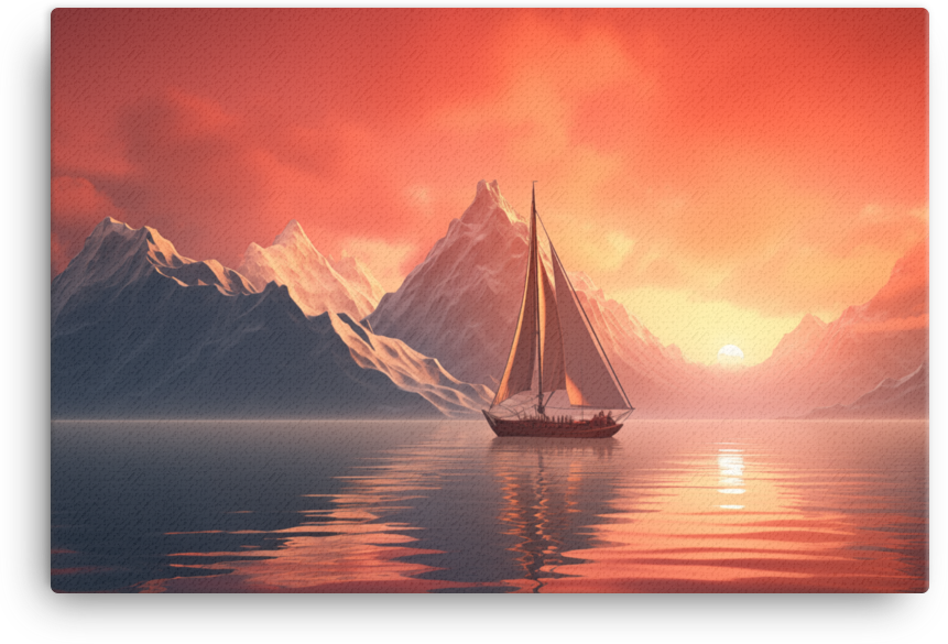 Sailboat at Sunset in Mountainous Seascape Canvas