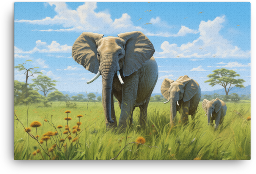 Serengeti Family Stroll Elephant Canvas Wall Art