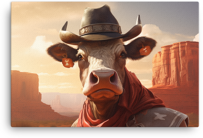 Sheriff Cow in Desert Sunset Canvas Wall Art