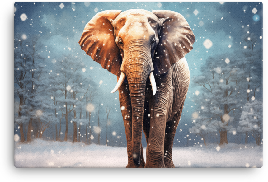 Snowy Serenity Elephant Canvas Wall Art