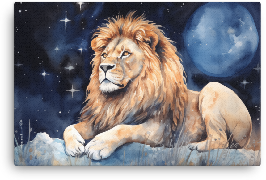 Starry Night Lion Watch Canvas Wall Art