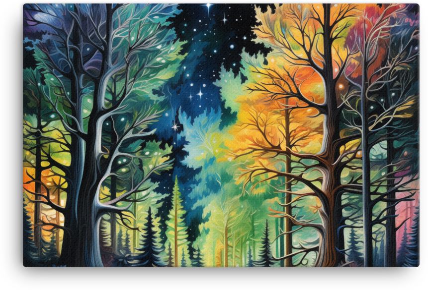 Starry Night Over the Four Seasons Forest Canvas wall art