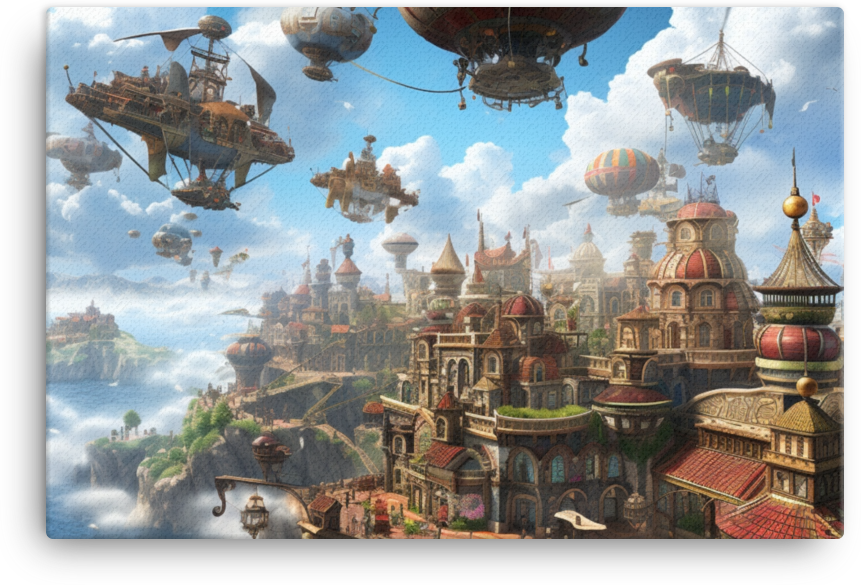 Steampunk Aerial City Canvas