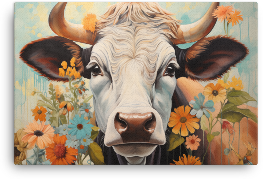 Summer Meadow Cow Canvas Wall Art