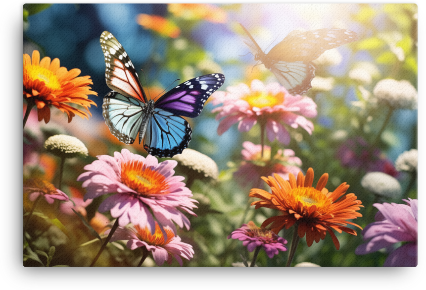 Sunlit Garden Soiree with Butterflies Canvas Wall Art wall art