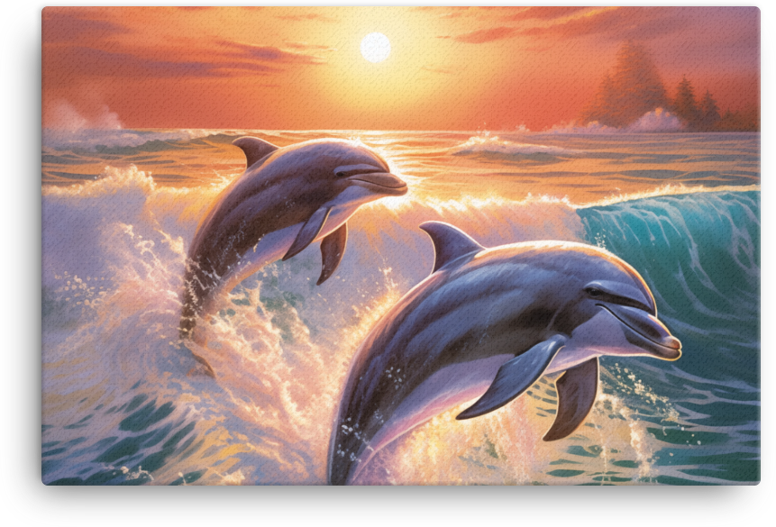 Sunset Dolphins Leap Canvas