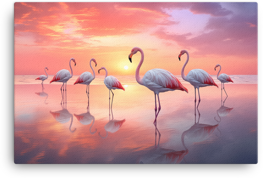 Sunset Flamingo Reflections Canvas Wall Art