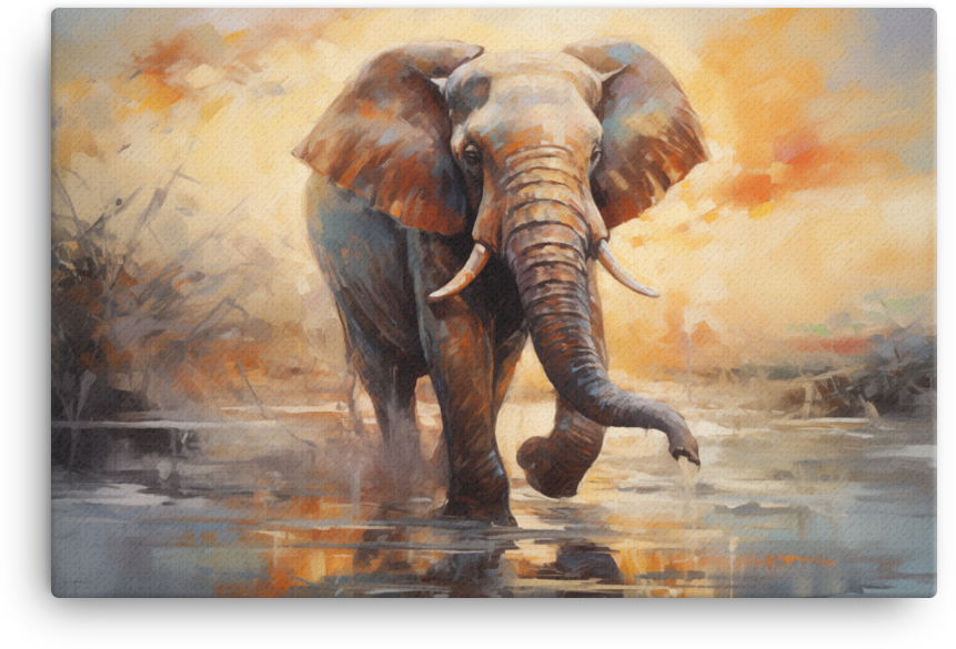 Sunset Reflection Elephant Canvas Wall Art