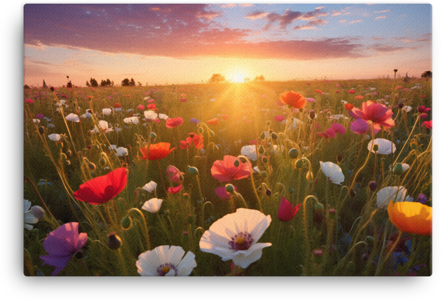 Sunset Splendor over Wildflower Fields Canvas Wall Art wall art
