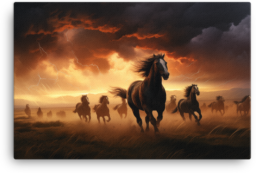 Thundering Herd at Dusk Horse Canvas Wall Art
