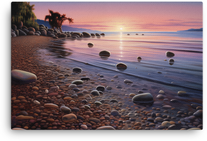 Tranquil Coastal Sunset and Pebble Beach Canvas wall art