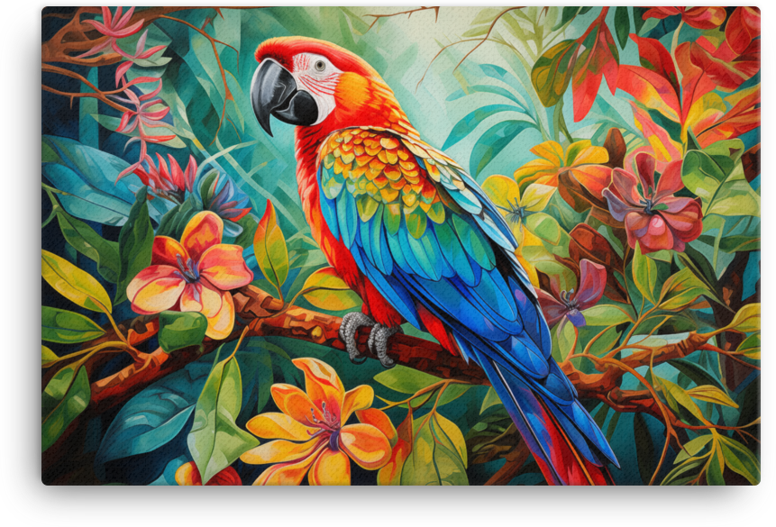 Tropical Macaw Perch Canvas Wall Art