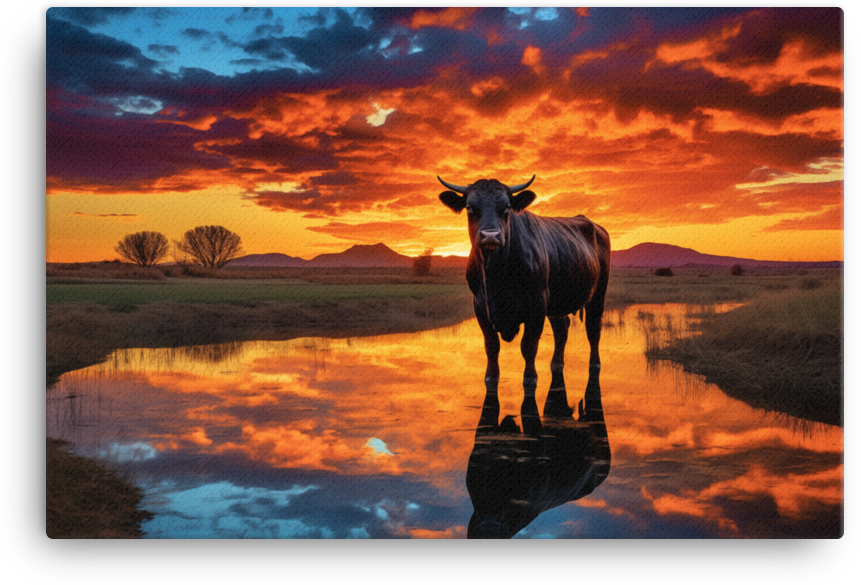 Twilight Reflection Cow Canvas Wall Art