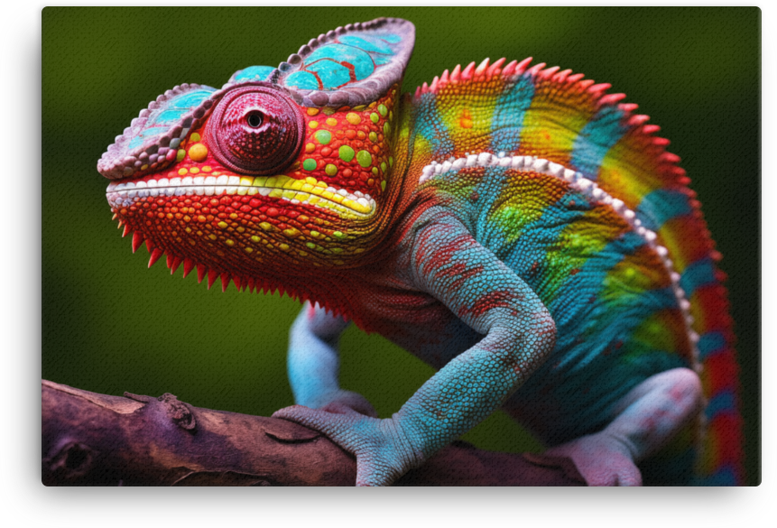 Vibrant Chameleon on Branch Canvas
