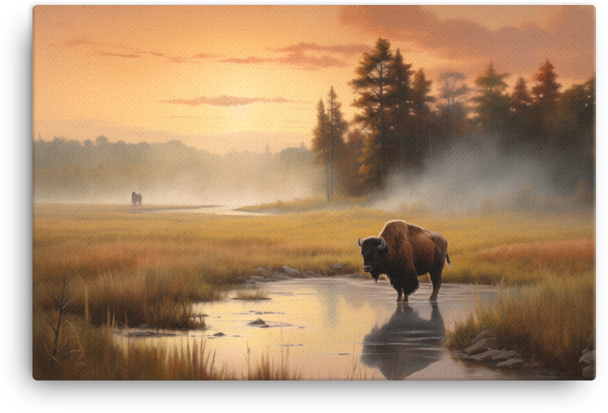 Dawn Mist Bison Canvas Wall Art