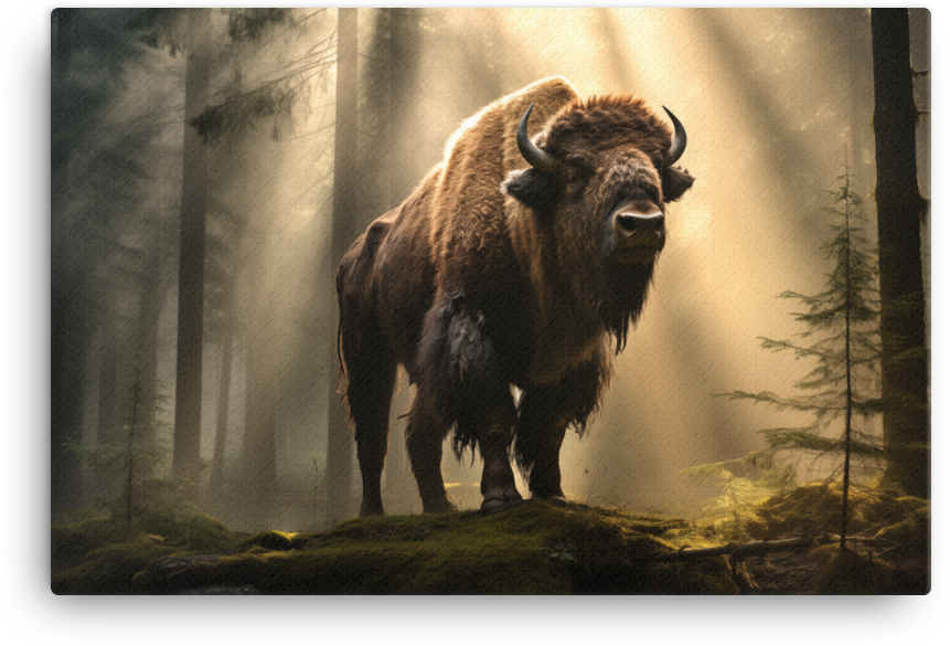 Forest Guardian Bison in Morning Light Canvas Wall Art