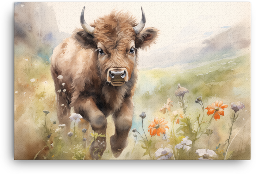 Meadow Grazing Bison Canvas Wall Art