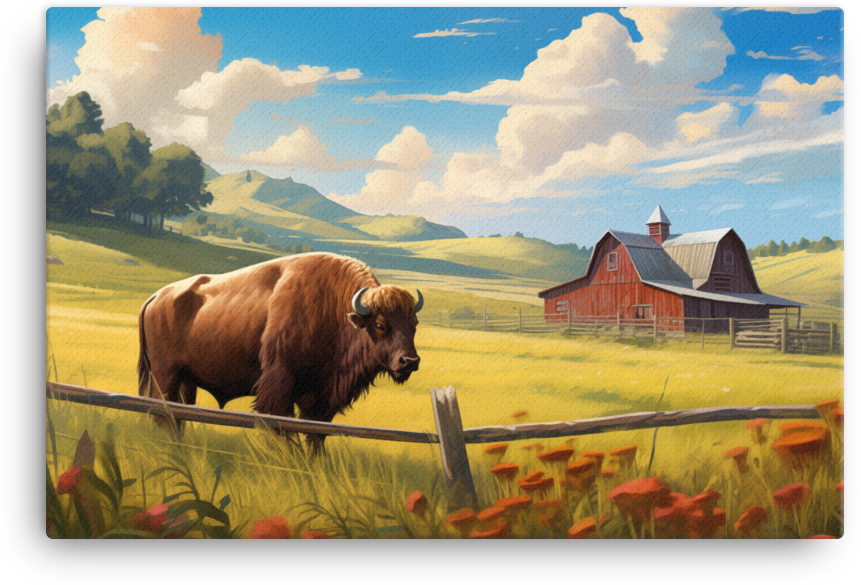 Pastoral Bison Homestead Canvas Wall Art