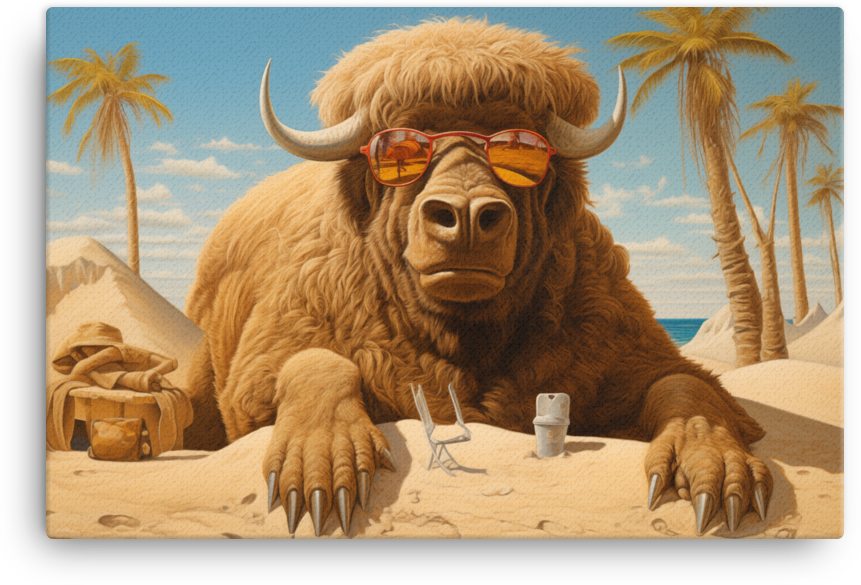 Sandy Bison Beach Vacation Canvas Wall Art